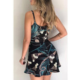 Floral Spaghetti Strap High Waist Short Flared Jumpsuit
